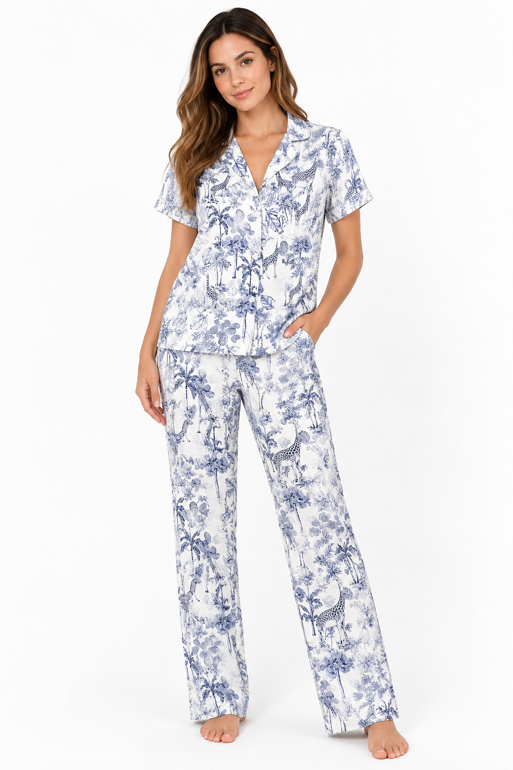 Pijama Chalis Jirafas Azul