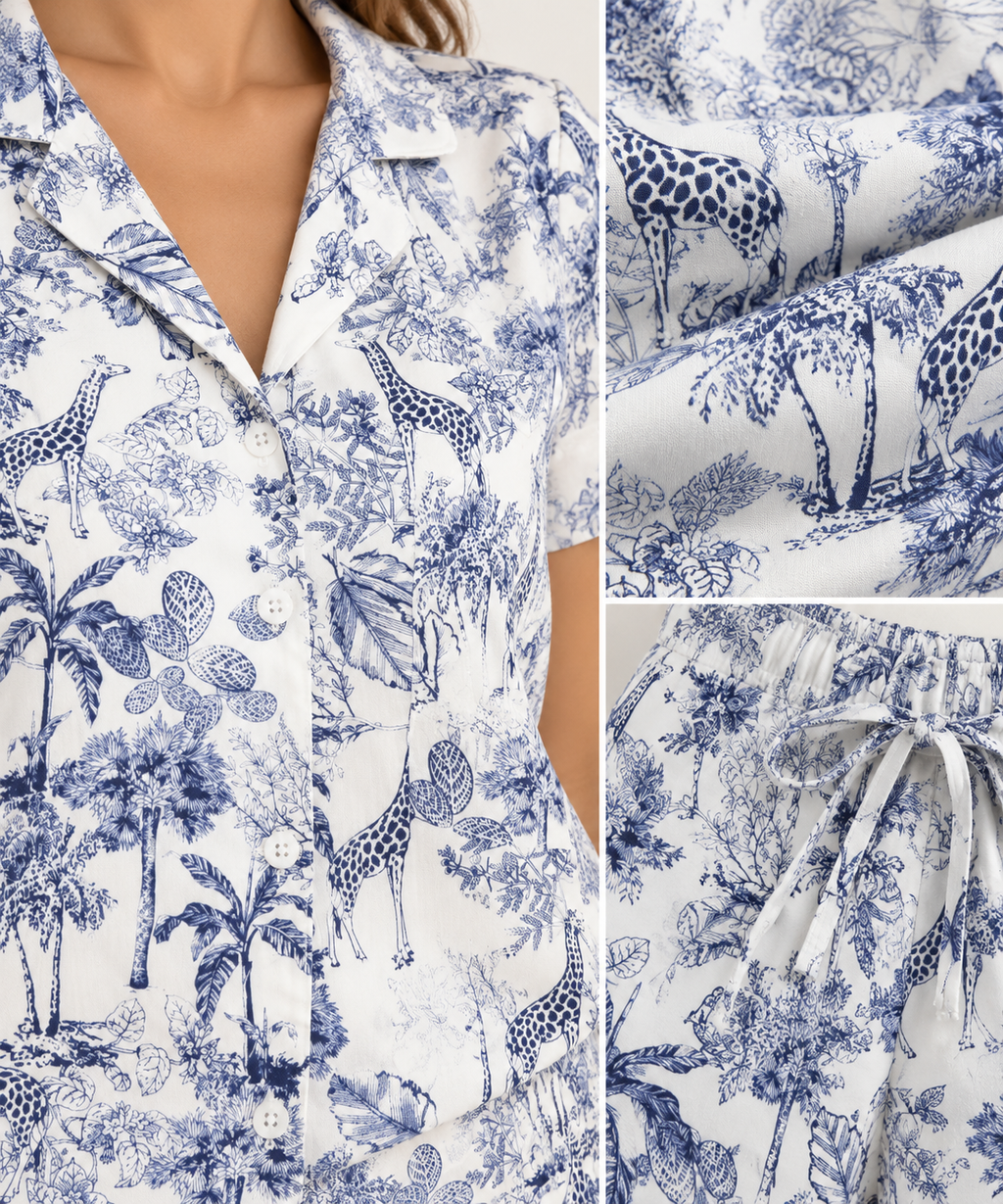 Pijama Chalis Jirafas Azul