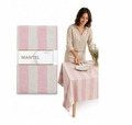 Mantel 8P Rectangular Franjas Rosado Dorado