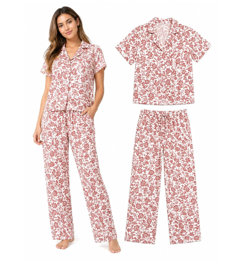 Pijama "L" Chalis Flores Rust