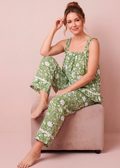 Pijama "L"  Para Dama Tiras Y Bobos Flores Verde