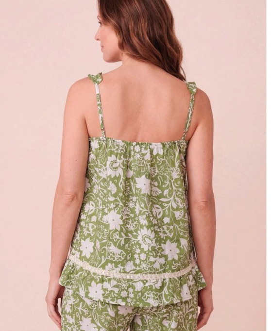 Pijama "L"  Para Dama Tiras Y Bobos Flores Verde