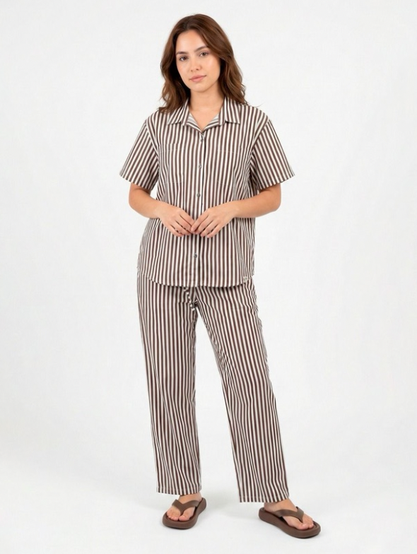 Pijama Jersy Rayas Marrón