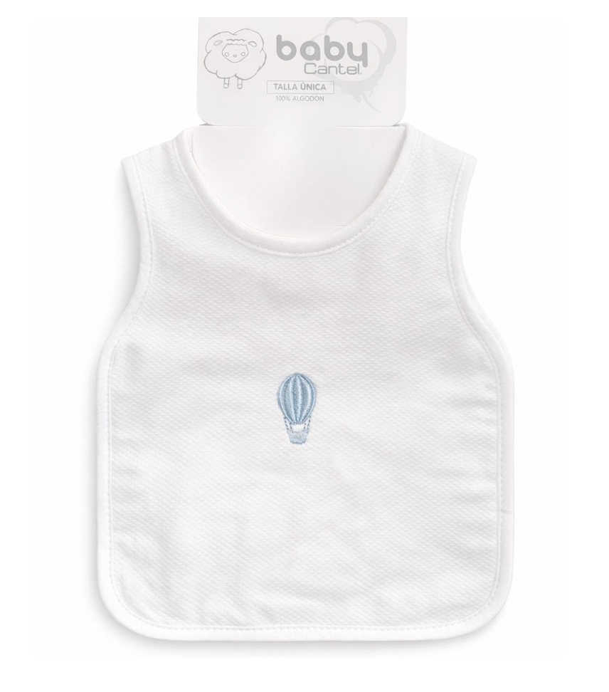 Babero Globo Celeste Borde Blanco