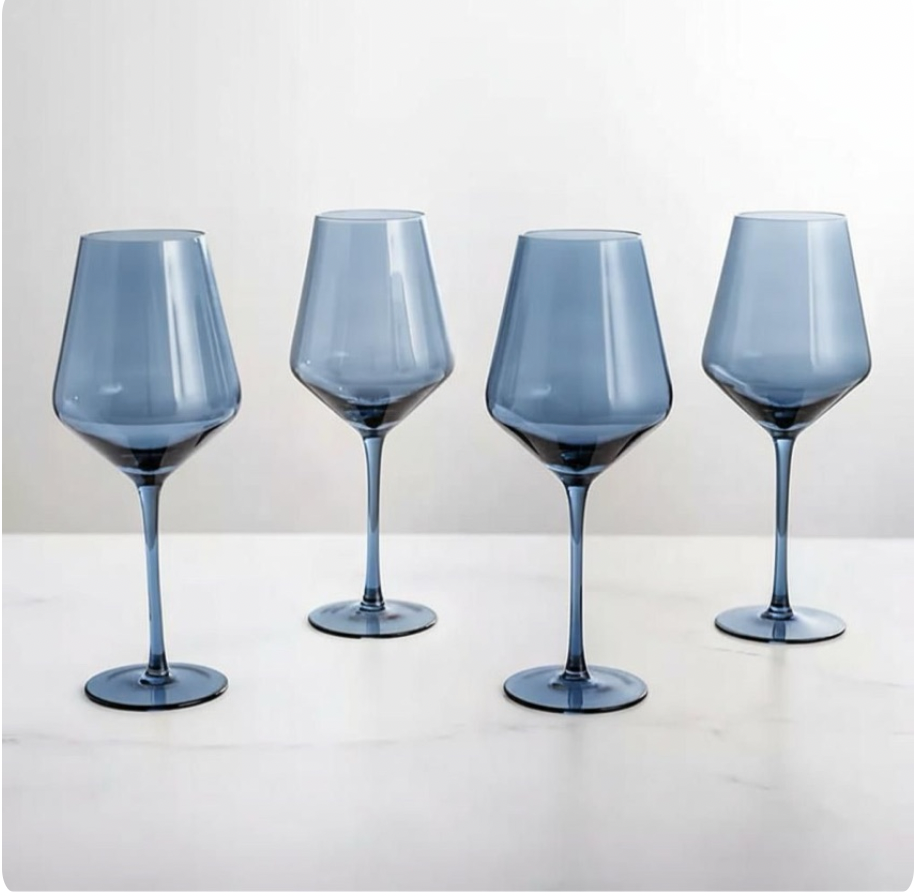 Set De 6 Copas Vidrio Transparente Color Azul