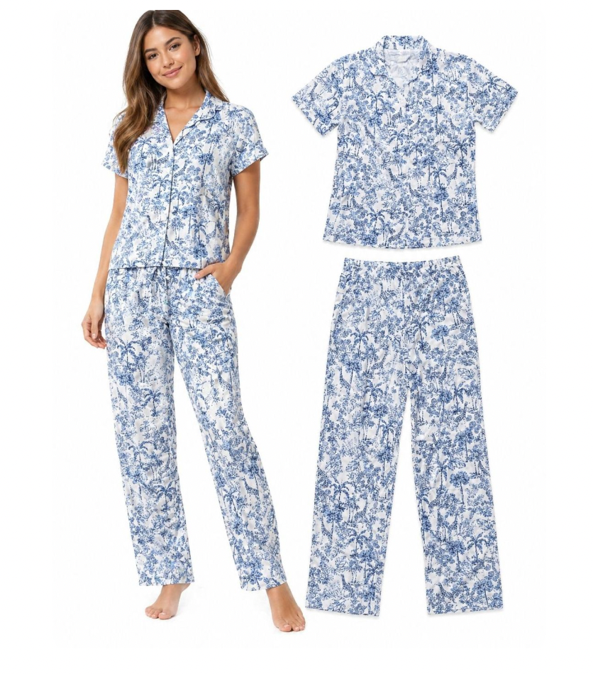 Pijama Chalis Jirafas Azul
