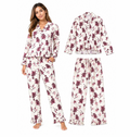 Pijama Chalis Flores Rojo Vino