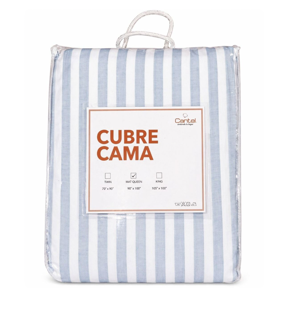 Cubrecama  Listada Celeste