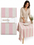 Mantel Rectangular Franjas Rosado y color natural