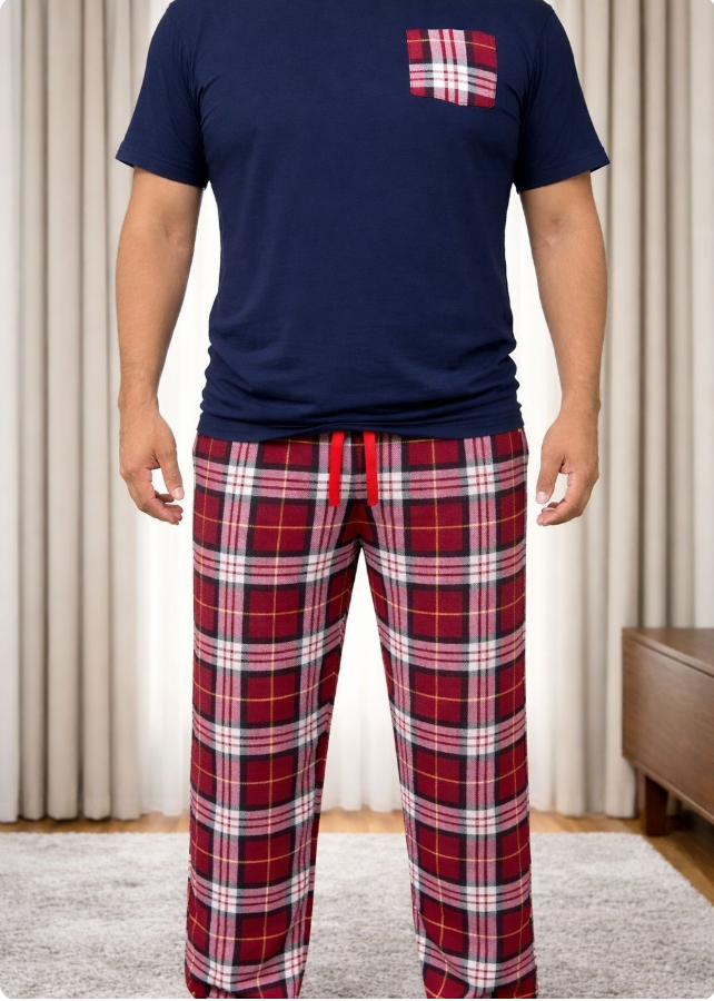 Pijama Hombre Cuadros Azul Marino