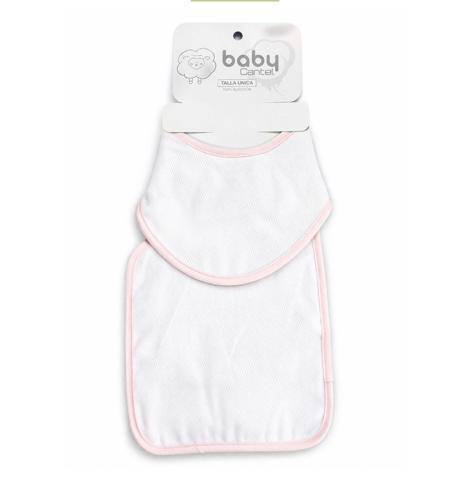 Set De Babero Triangular Y Portababa Con Bies Rosado