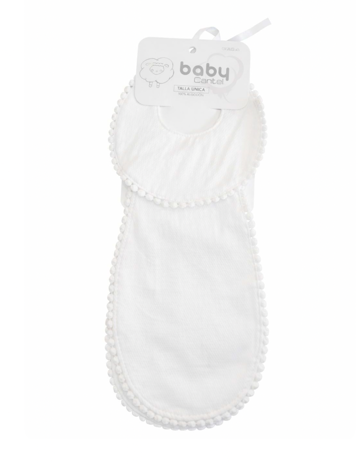 Set De Babero Y Portababa Blanco Con Borla