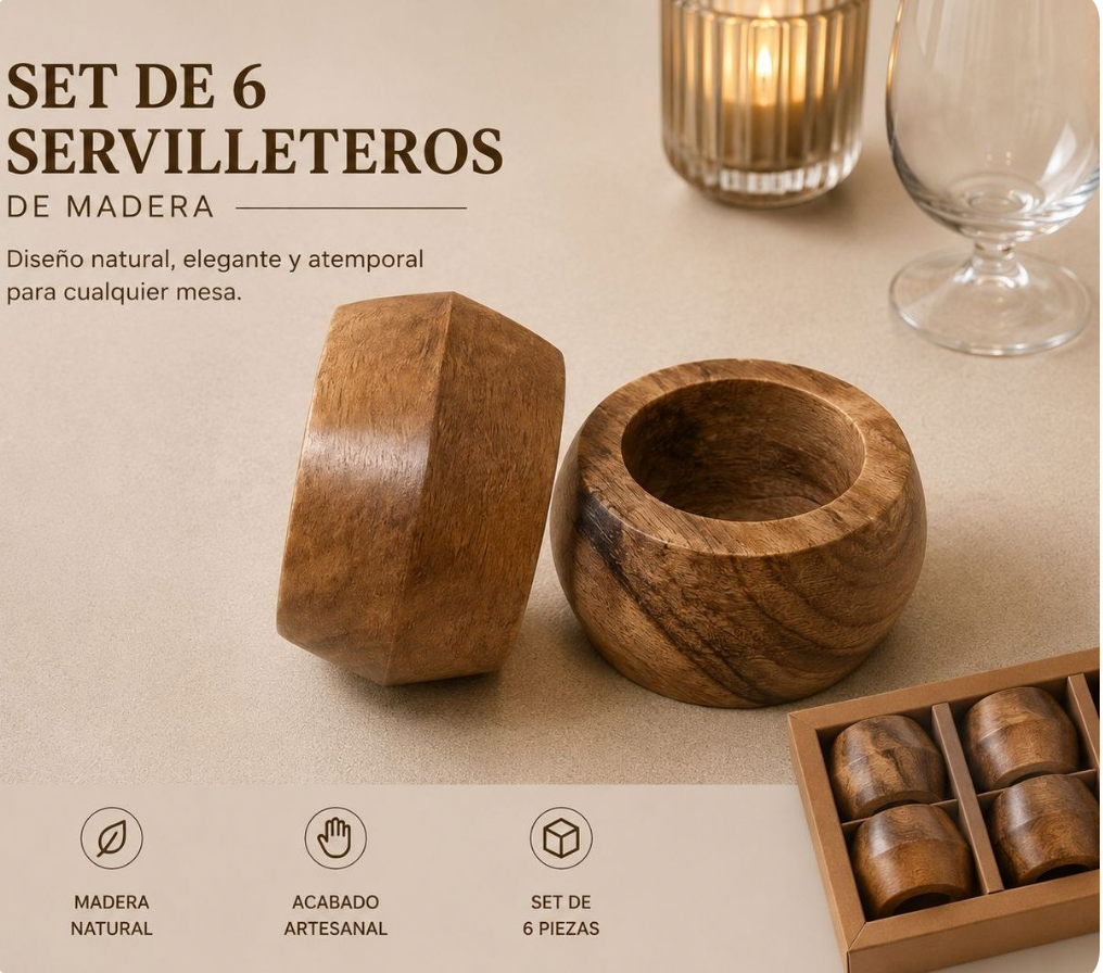 Set De 6 Servilletero De Madera