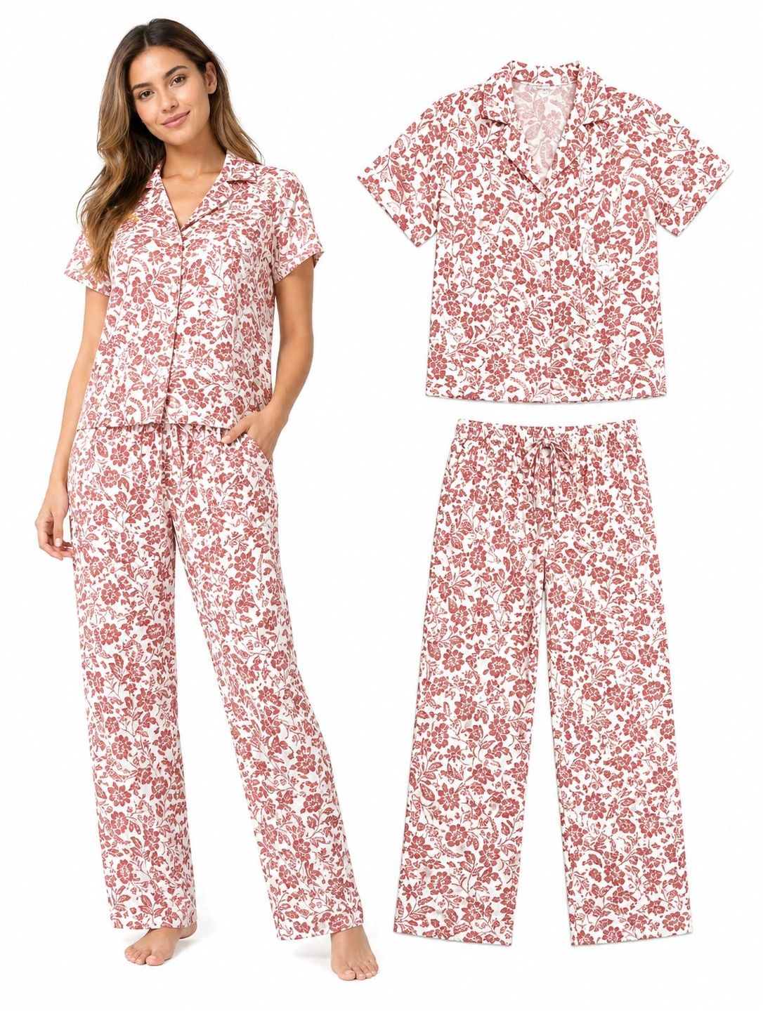 Pijama Chalis Flores Rust