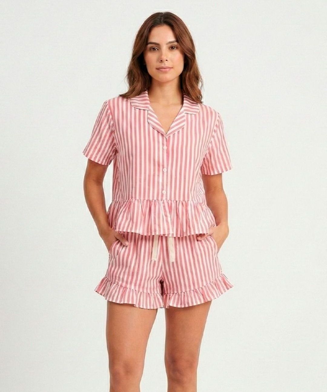 Pijama Chalis Rayas Fuscia Short