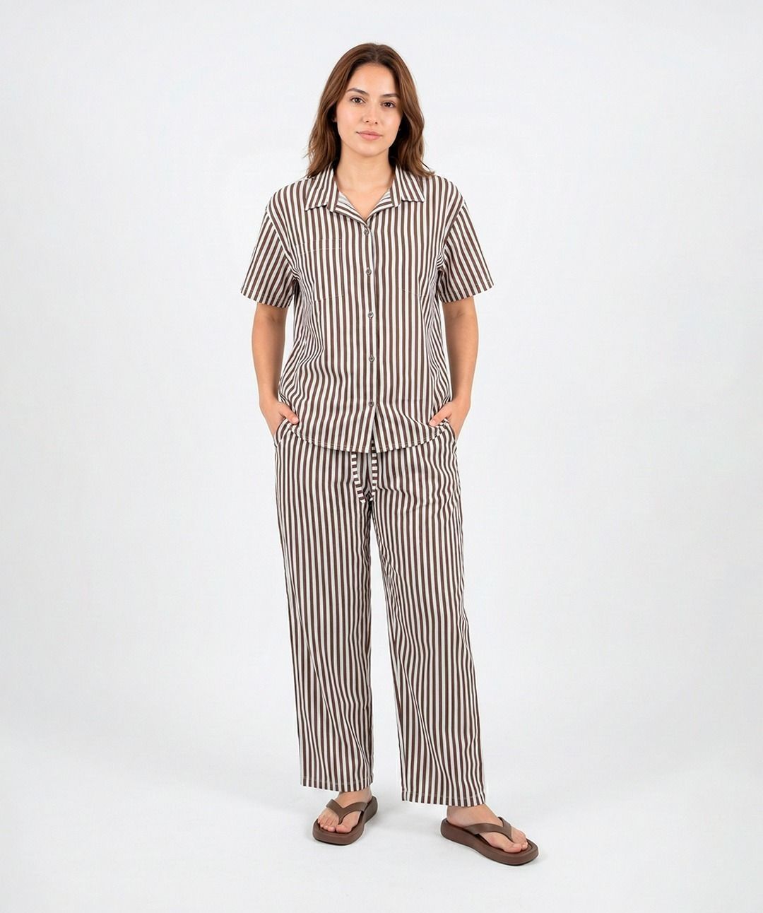 Pijama Jersy Rayas Marrón XL