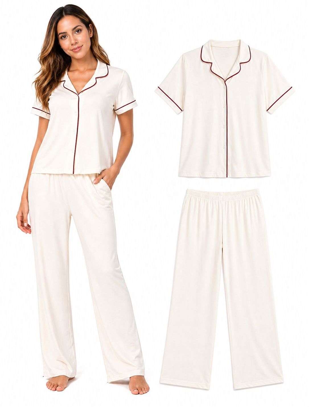 Pijama Pima/Modal Crudo Vino Tinto
