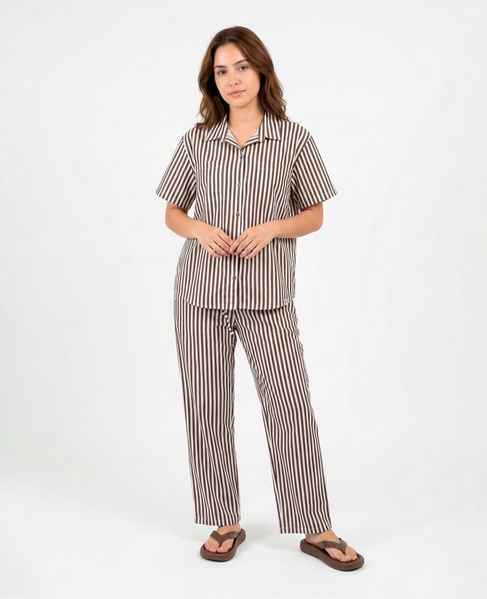 Pijama Jersy Rayas Marrón