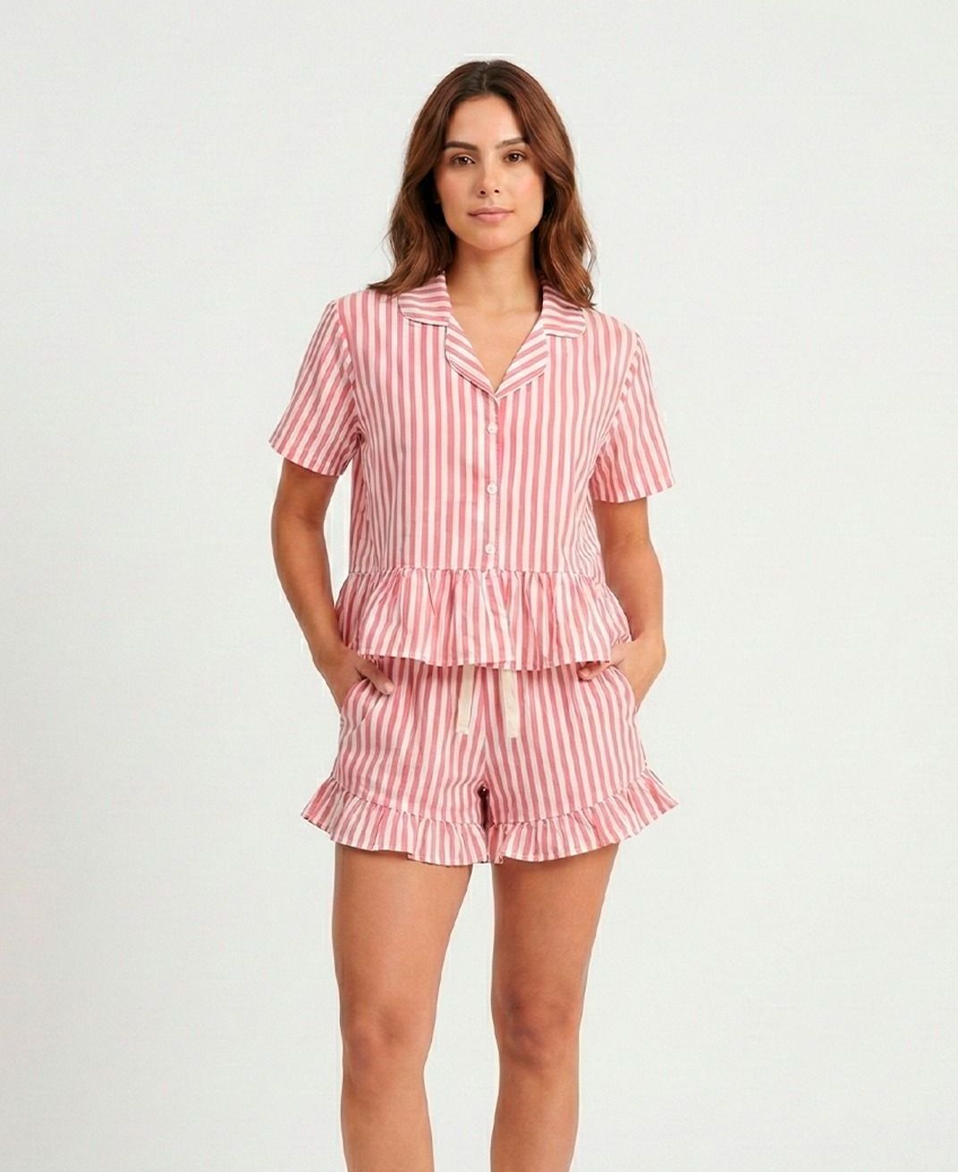 Pijama Chalis Short Rayas Fucsia