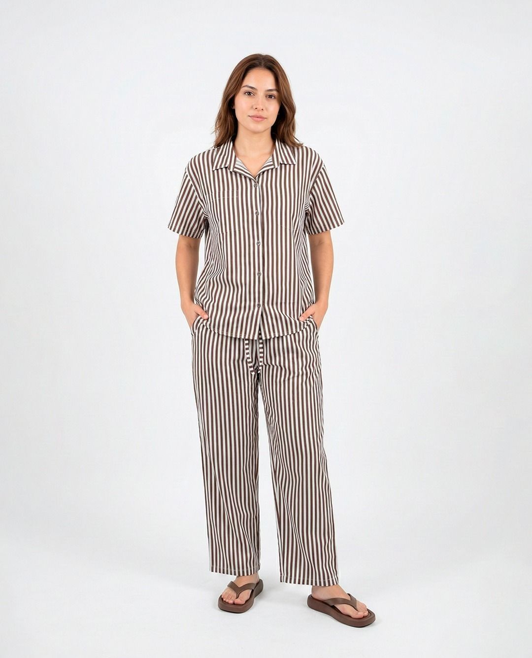 Pijama Jersy Rayas Marrón