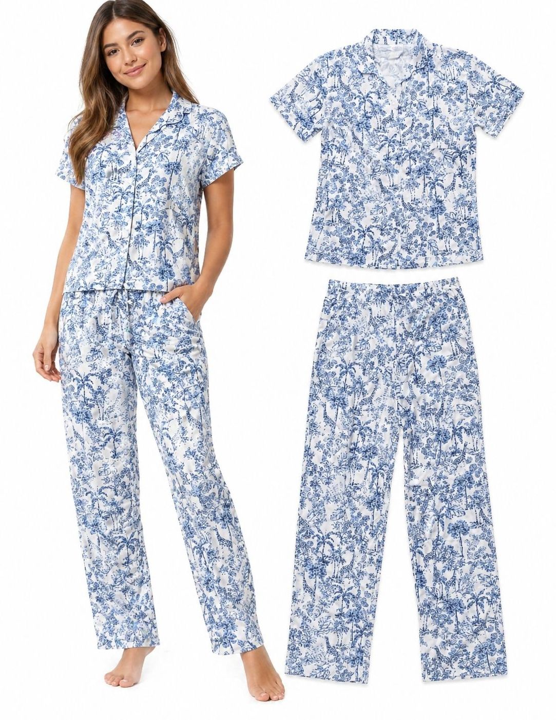 Pijama Chalis Jirafas Azul