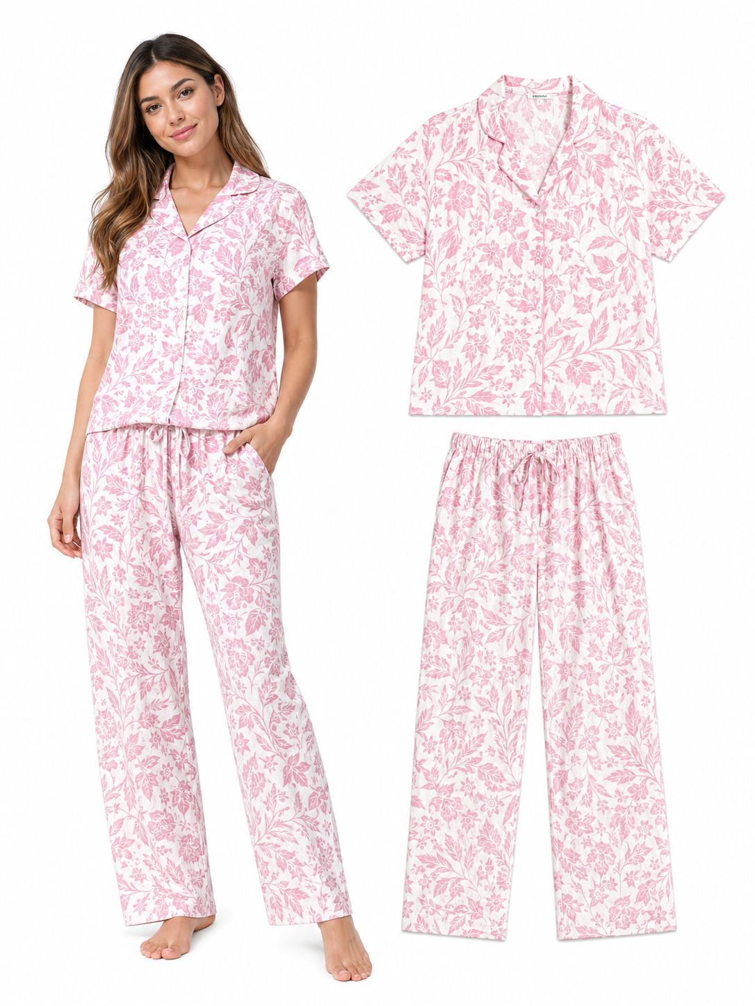 Pijama Chalis Flores Rosada