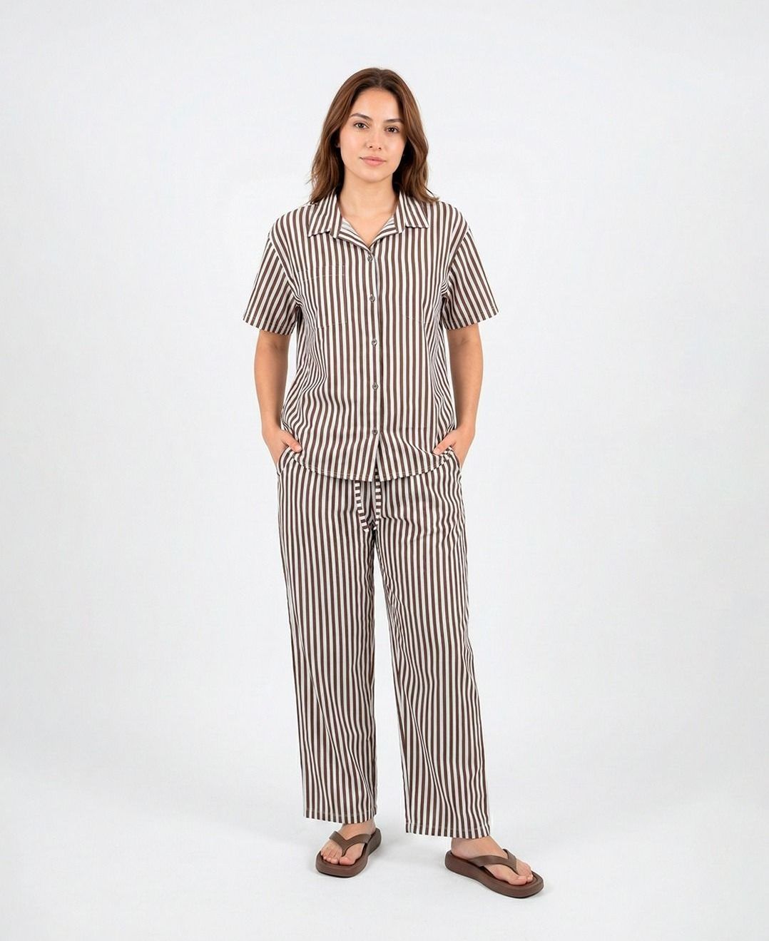 Pijama Jersy Rayas Marrón
