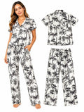 Pijama Chalis Estampado Palmera Ivory Black