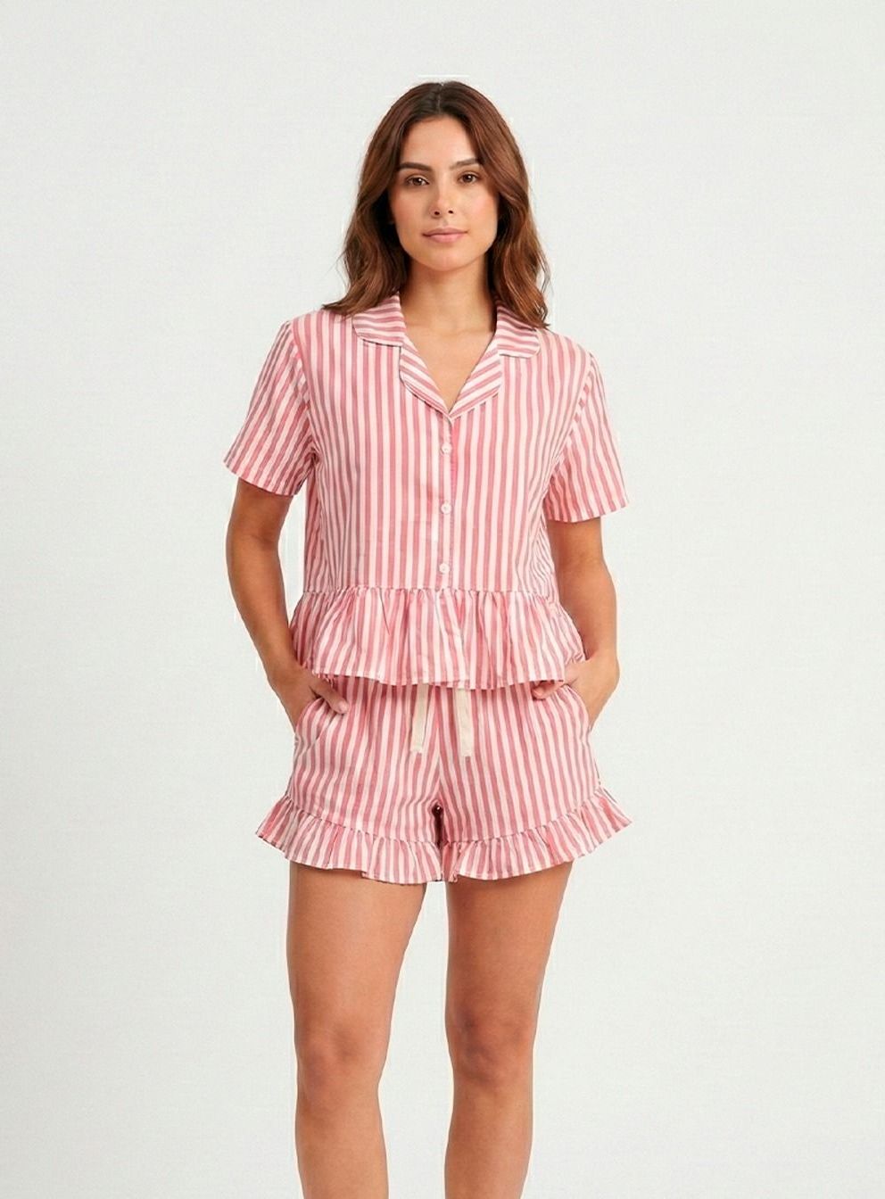 Pijama Chalis Rayas Fuscia Short
