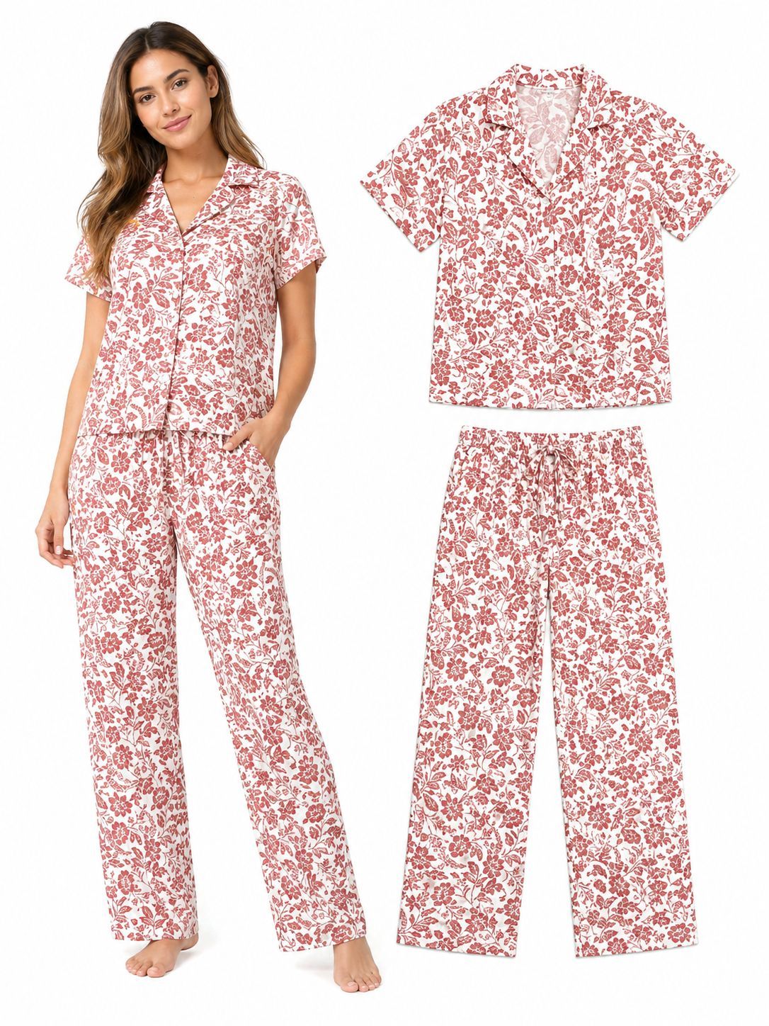 Pijama Chalis Flores Rust