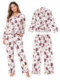 Pijama Chalis Flores Rojo Vino