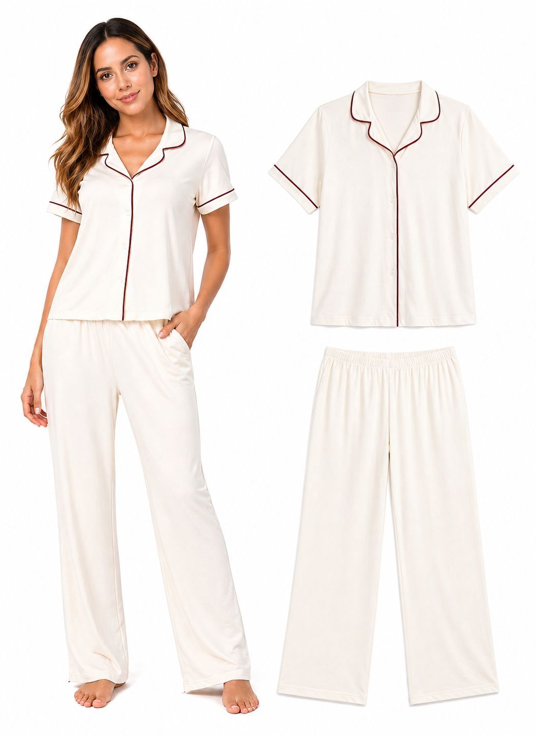 Pijama Pima/Modal Crudo Vino Tinto