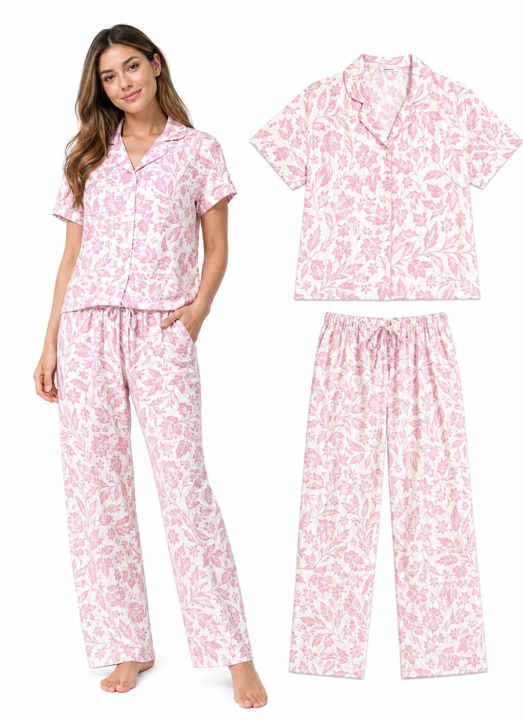 Pijama Chalis Flores Rosada