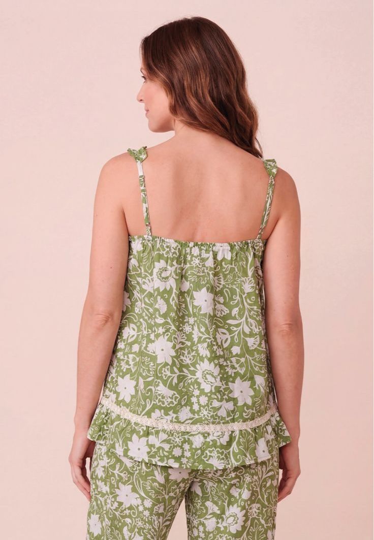 Pijama para Dama Tiras y Bobos Flores Verde