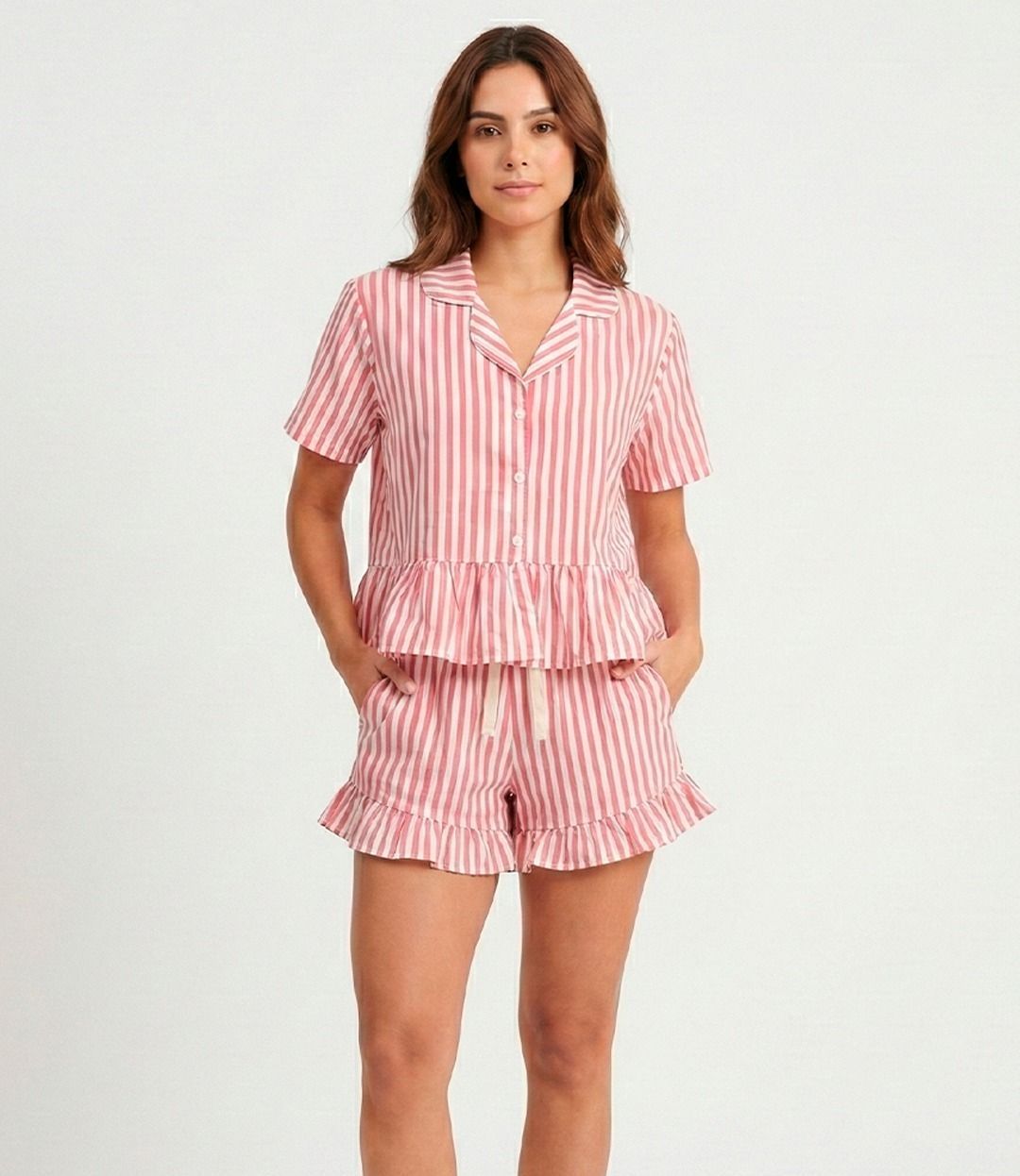Pijama Chalis Rayas Fuscia Short