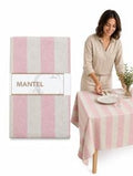Mantel 12P Rectangular Franjas Rosado Dorado