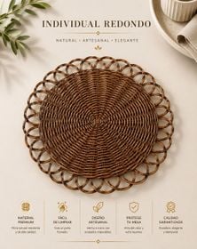Individual Redondo Plastico Rattan Orilla Marron