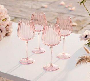 Set De 4 Copas De Vidrio Transparente  Color Rosado