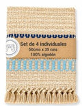 Set De 4 Individuales Especial Guardas Con Nudos Beige Azul