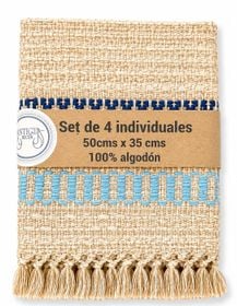 Set De 4 Individuales Especial Guardas Con Nudos Beige Azul