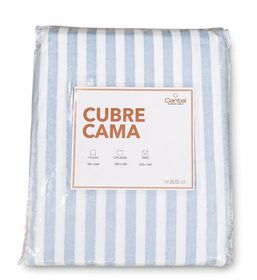Cubrecama King Listada Celeste