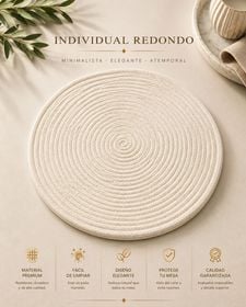 Set De 4 Individuales Redondos Tejidos Algodón Blanco