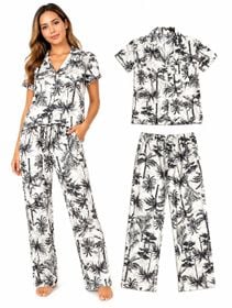 Pijama "M" Chalis Estampado Palmera Ivory Black