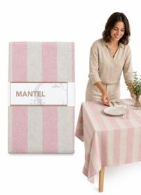 Mantel 6P Rectangular Franjas Rosado Dorado